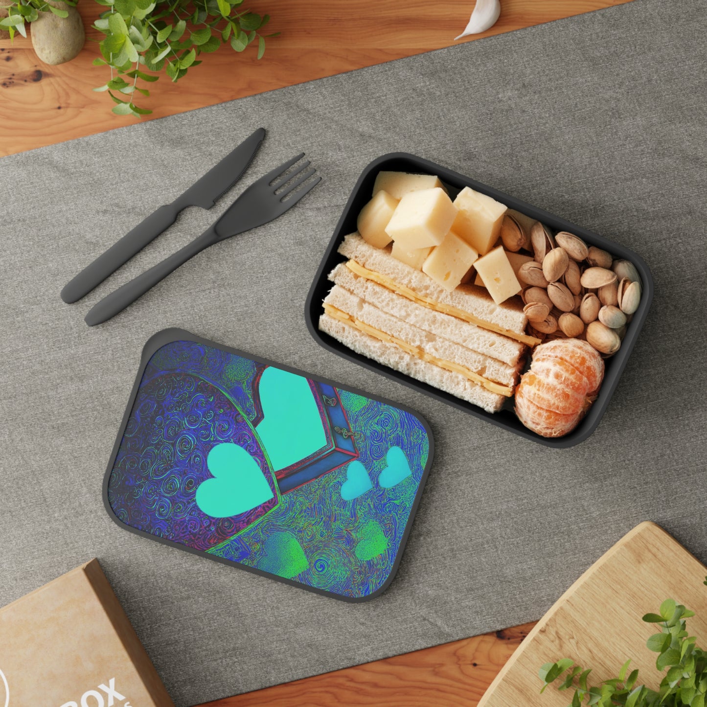 PLA Bento Box with Band and Utensils: BALEIJO Sea of Hearts Collection