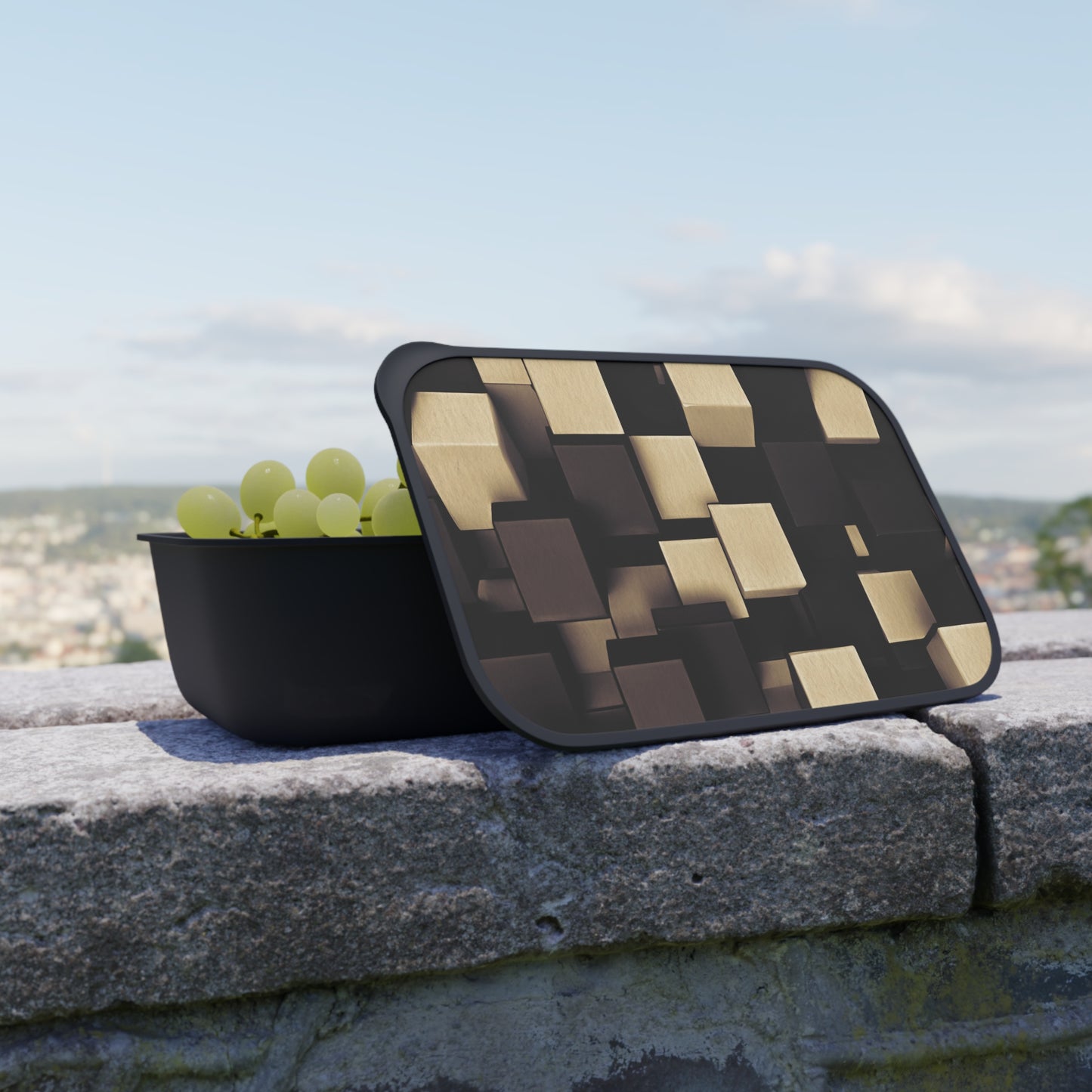 PLA Bento Box with Band and Utensils: BALEIJO Block Pattern Collection 01