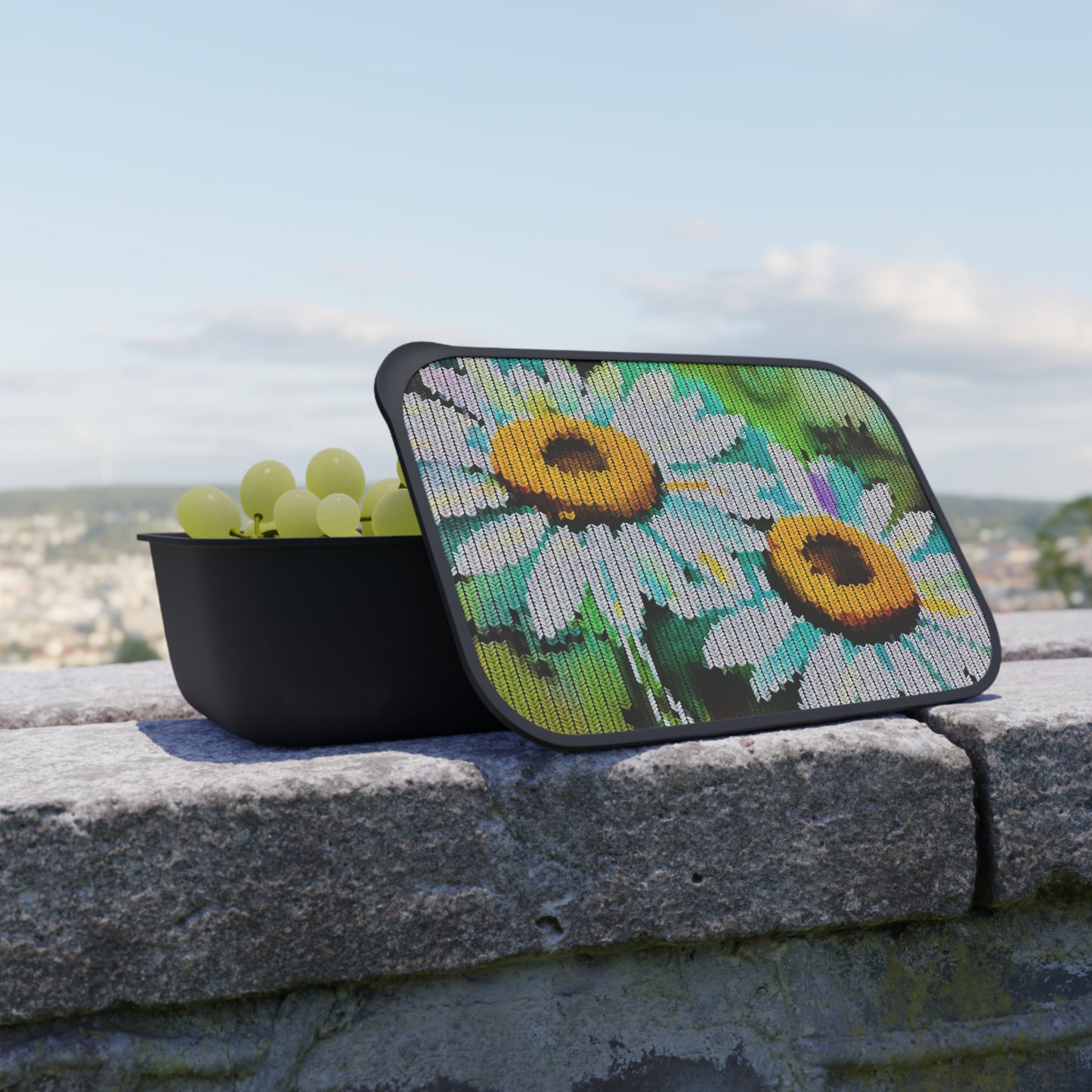 PLA Bento Box with Band and Utensils: BALEIJO Knitastic Daisies Collection 02