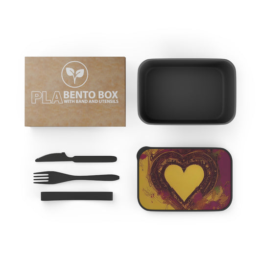 PLA Bento Box with Band and Utensils: BALEIJO Golden Heart Collection