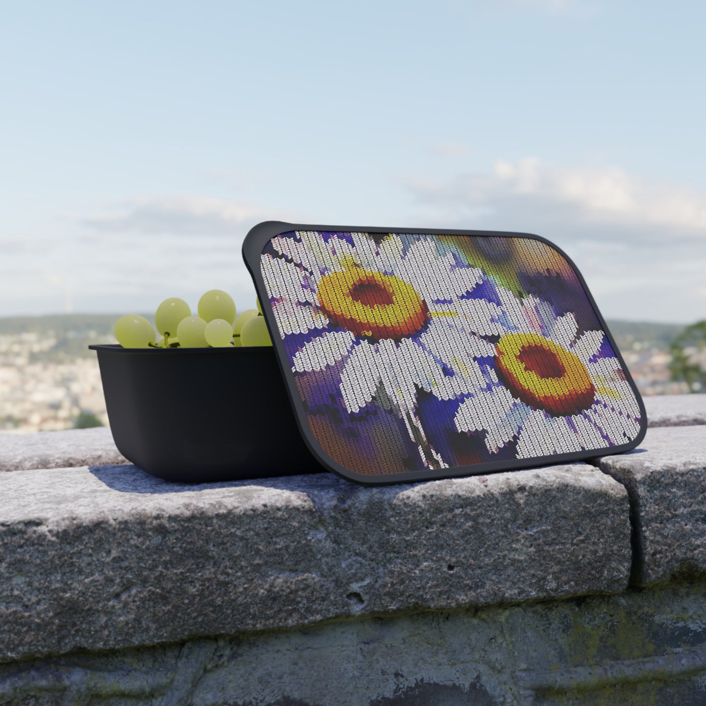 PLA Bento Box with Band and Utensils: BALEIJO Knitastic Daisies Collection 01