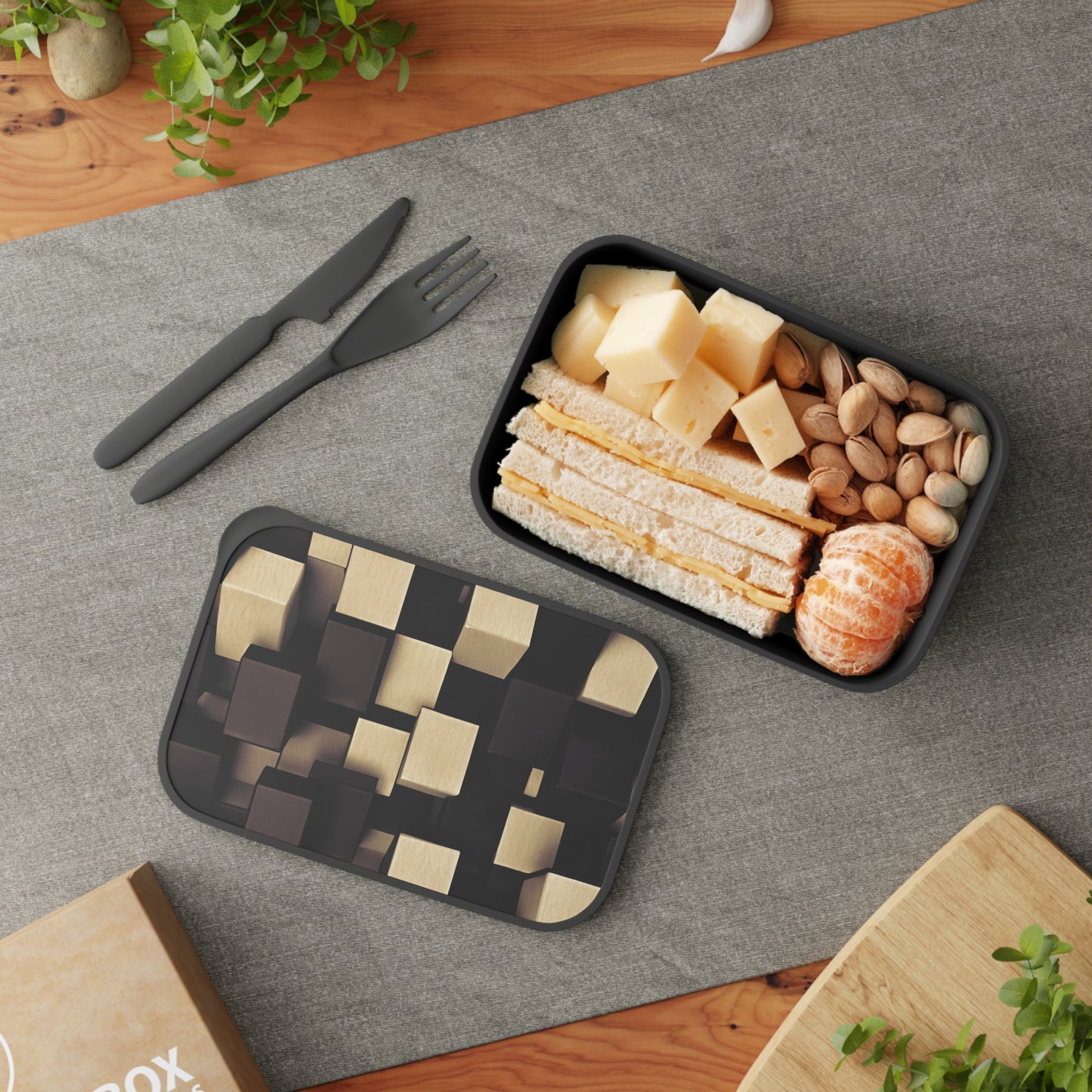 PLA Bento Box with Band and Utensils: BALEIJO Block Pattern Collection 01