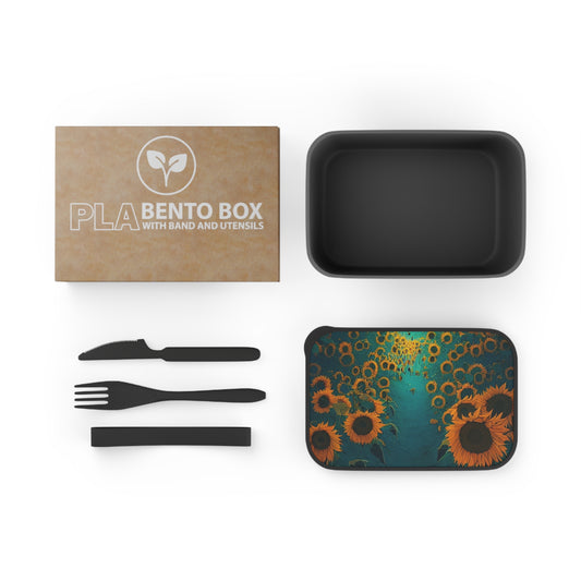 PLA Bento Box with Band and Utensils:  BALEIJO Walk Among the Sunflowers Collection