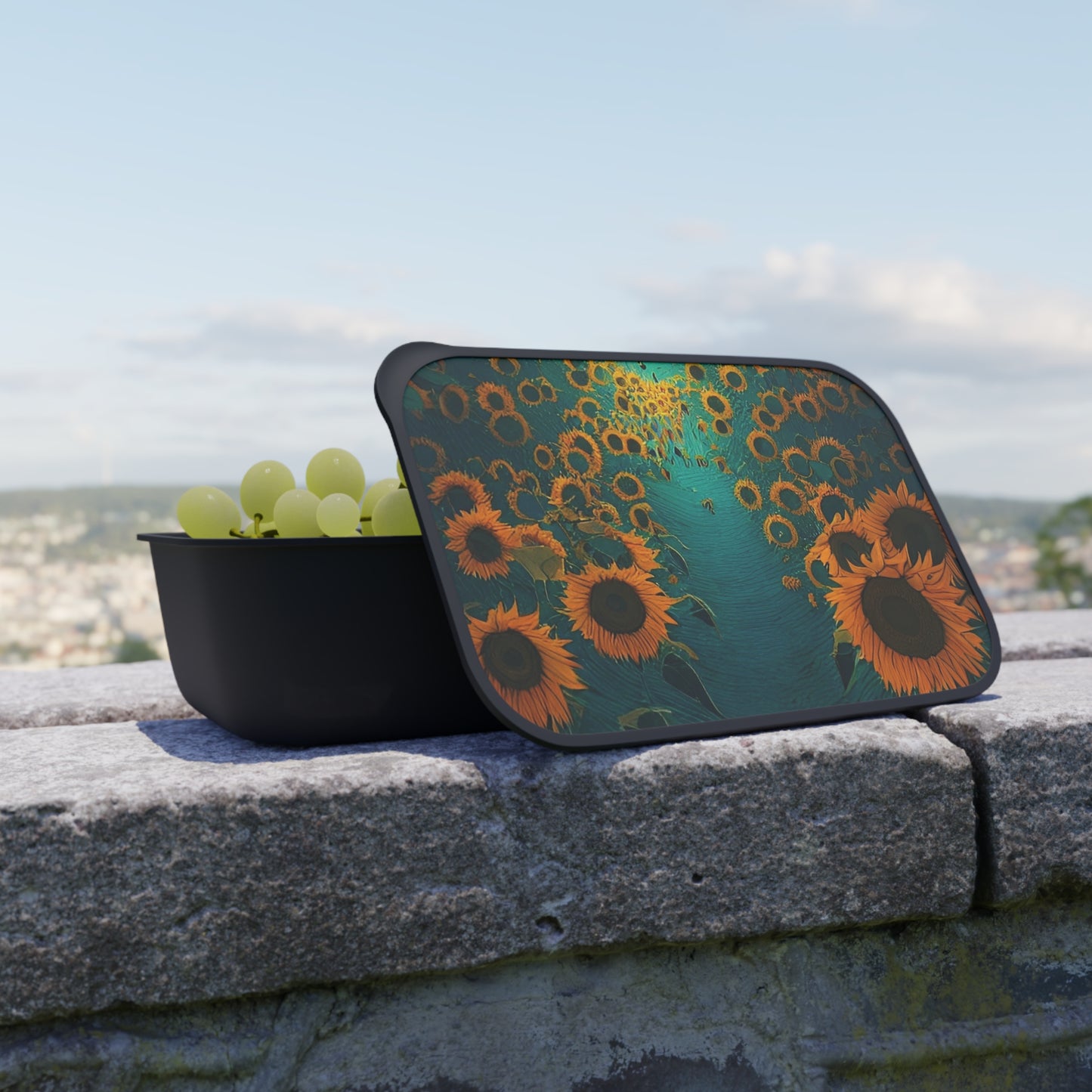 PLA Bento Box with Band and Utensils:  BALEIJO Walk Among the Sunflowers Collection