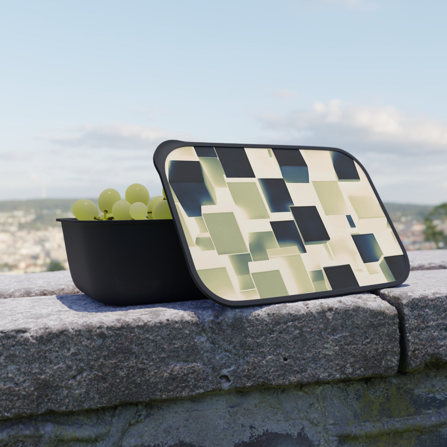 PLA Bento Box with Band and Utensils: BALEIJO Block Pattern Collection 02