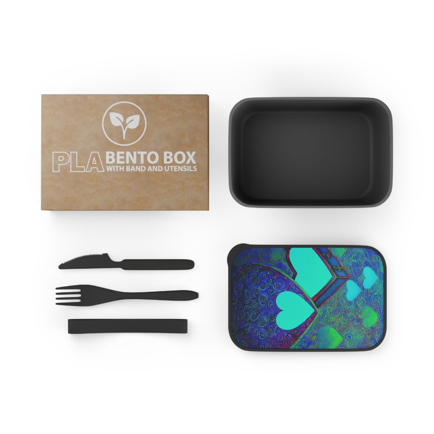 PLA Bento Box with Band and Utensils: BALEIJO Sea of Hearts Collection